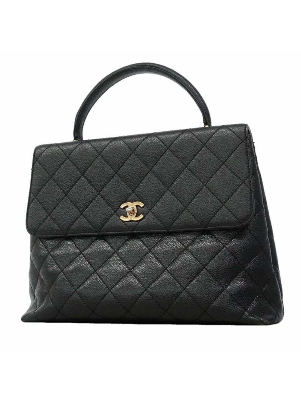 Chanel Handbag Quilted Caviar Leather Black Gold